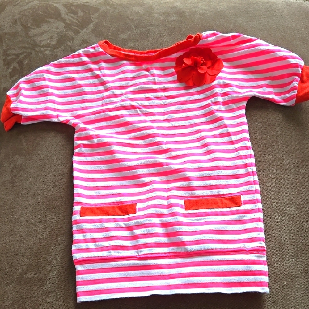 Girls striped Pink and White Top with Red Accents